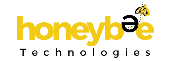 new Honeybee Technologies yellow and black logo with yellow bumble bee